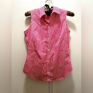 Ralph Lauren Golf Sleeveless Button Up Pink and White Stripe Women's 4